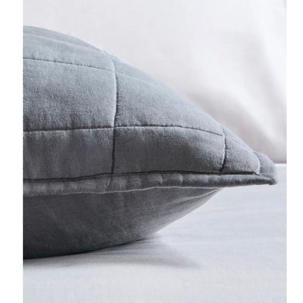 Quince European Linen Quilted Box Euro 26"X 26" Sham Grey NWOT #80